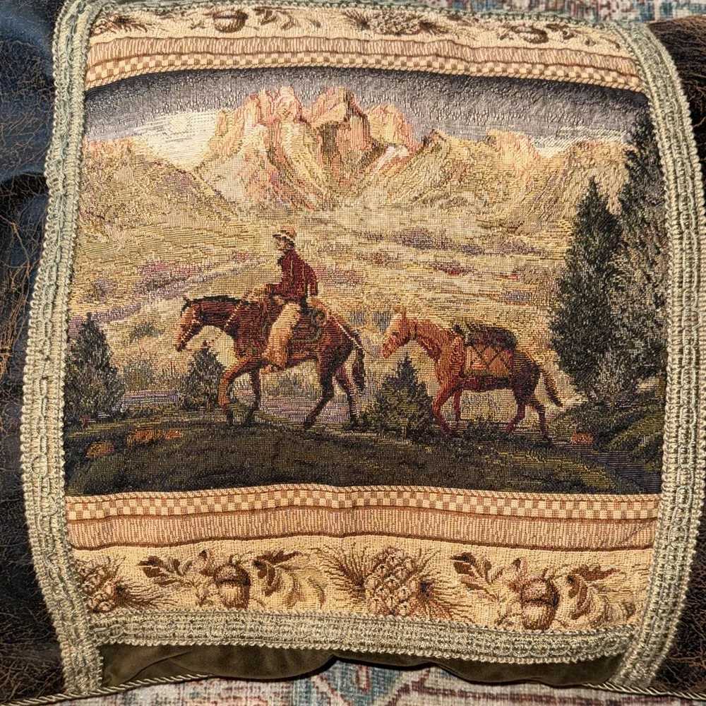 Western Tapestry and leather look Pillow Sham  by Wood River Bed Pillow size - Picture 2 of 11